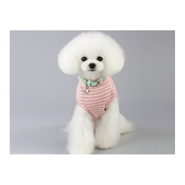Randiga bomulls t-shirts för hund och katt - Andningsbara och stretchiga - för små och medelstora hundar och katter (Rosa, L)