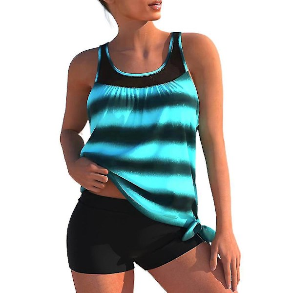 Stilful Tankini-sæt til kvinder med boyshorts - Perfekt badetøj til stranden M Lake Blue
