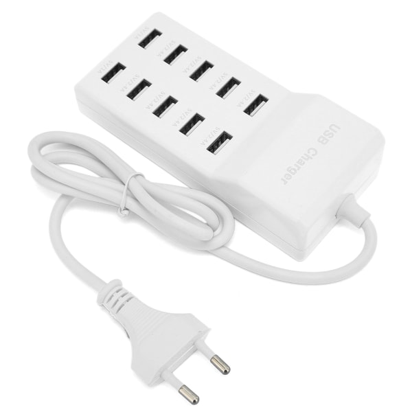 USB-ladestasjon 10-porters veggstrømsmartlader for flere enheter EU-plugg 100-240V