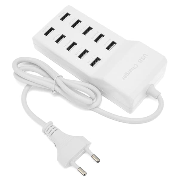 USB Ladestation 10-Port Væg Strøm Smart Oplader til Flere Enheder EU Stik 100-240V