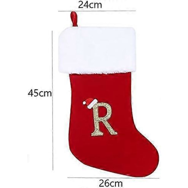 50 cm Monogram Julestrømper med Bogstaver, Rød Velour med Hvid Superblød Plysmanchet Broderede Julestrømper (A)