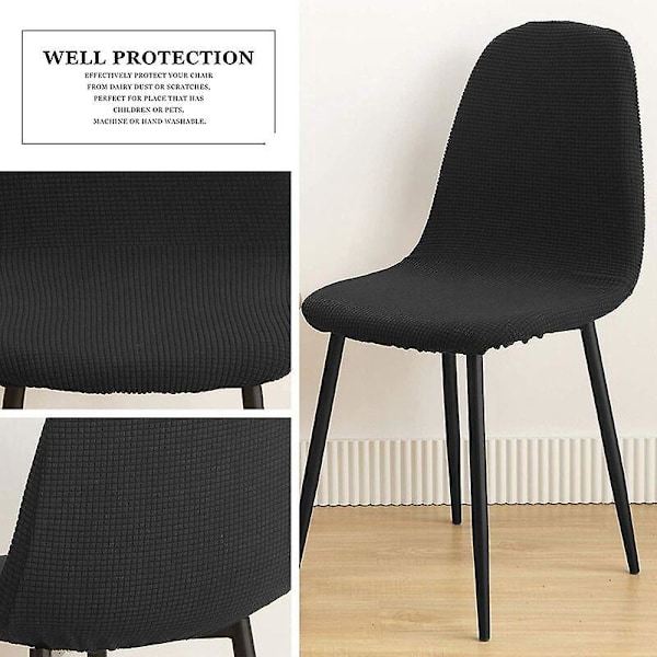 Skandinaviska Jacquard Stolsöverdrag Matsalsstolsöverdrag Stretch Stolsöverdrag för Kök, Vardagsrum, Kontor, Matsal (Svart, 4 Delar)