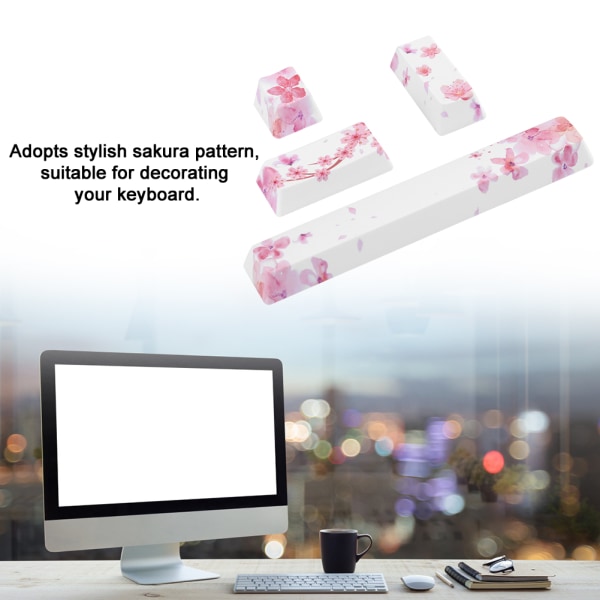 DIY Sakura Pattern Keycaps Space KeyESC KeyEnter KeyNumpad Enter Key Cap for Mekanisk tastatur (4 stk, Sakura Pattern)