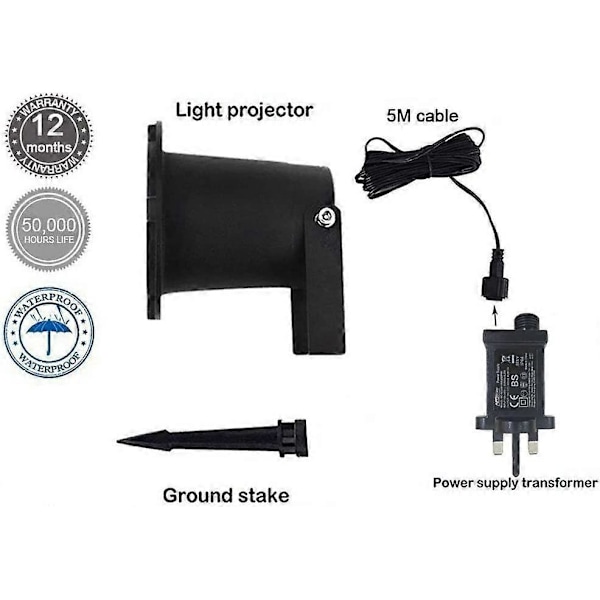 Juleprojektor LED Snøfnugg Lampe Vanntett Lys