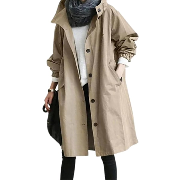 Vattentät och vindtät utomhusjacka för kvinnor med huva och knappfickor 4XL Khaki