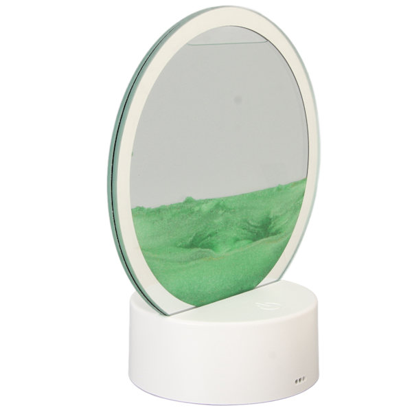 Moving Sand Art Rund ramme 3D Transparent Glas Batteri USB Powered Lights Dynamisk Sand Picture til Family Office Cafe Grøn