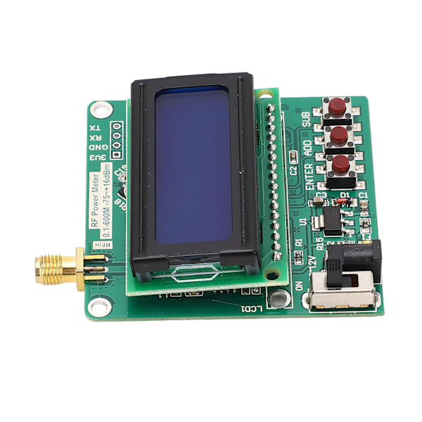 RF-effektmeter Digitalt display Indstillbar effektattæmpning Logaritmiske detektorforstærkere ‑75 til +16dBm 6 til 12 VDC