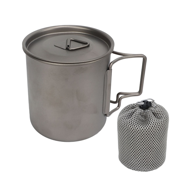 Titaniummugg 500 ml Rundad kantdesign Lätt Bärbar mugg med fällbart handtag för utomhusbruk