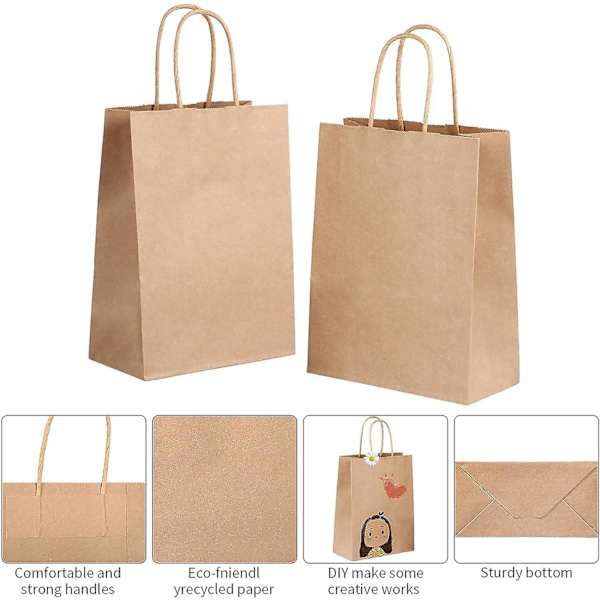 60 kpl Ruskea Kraft-paperikassi Kahvalla Lahjakassit Syntymäpäiville Häihin Kiitospäivään Joulujuhliin Blanc 15*8*21CM