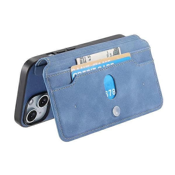 CASENEO Compatible with iPhone 16 Cross-Grain Leather Case Detachable Magnetic Phone Case Blue