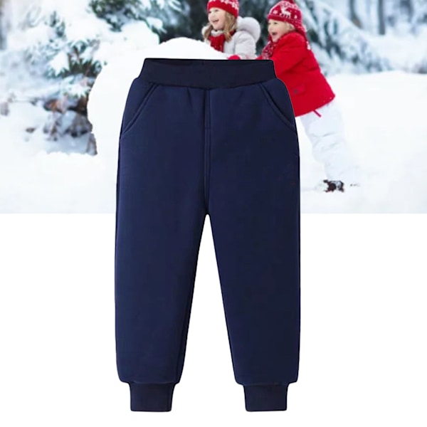 Barn Fleece Sweatpants Elastisk Midja Super Mjuk Bomull Casual Varma Fleece Byxor för Utomhus Vinter Blå M