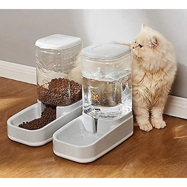 Kattmatare, automatisk matare och vattendispenser i ett set för smådjur, hundskål, vardera 3,8L (matare och vattendispenser)
