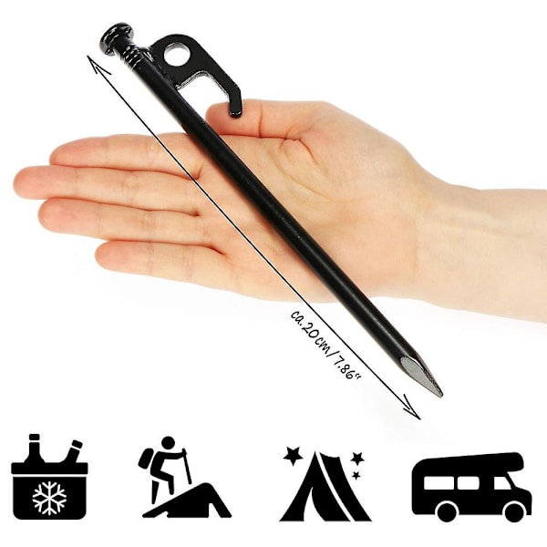 12x Teltplugger i stål - Lange og sterke plugger for camping og utendørs bruk - Ideell for normalt og hardt underlag - 20cm