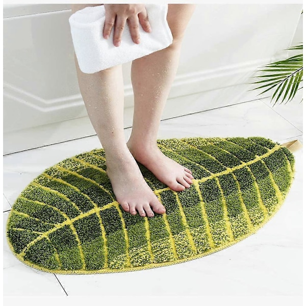 Badrumsmatta Mjuk Plysch - Bladform Halkfri Vattenabsorberande Golvmattor för Sovrum Kök Badrumsdörr 45 * 75cm