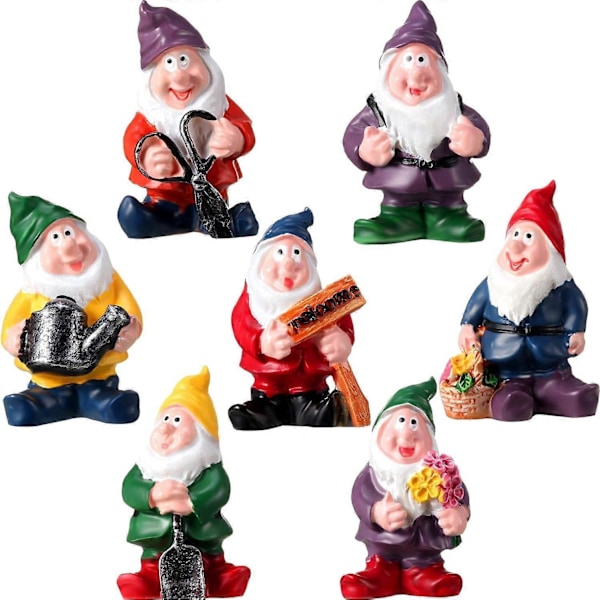 7 stk. Resin Miniature Fe Statuer Fe Have Mini Dværg Statue til Bordplade og Have Dekoration