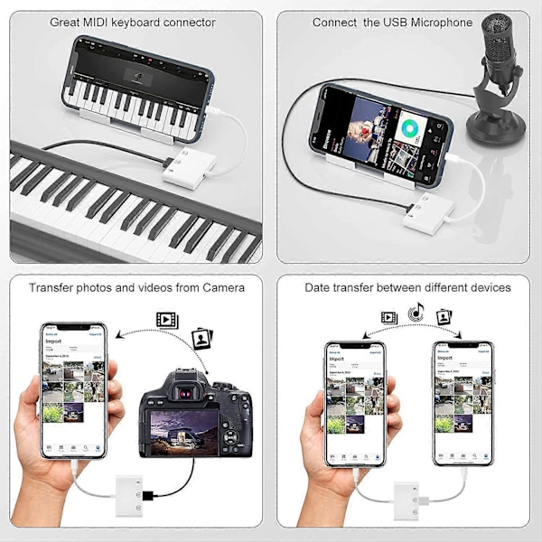 iPhone USB Kamera Adapter, 3 i 1 iPhone USB Adapter Lighting USB OTG Hunn Adapter med Data Synkronisering Ladekabel Kompatibel med Phone 14/13/12/11/X