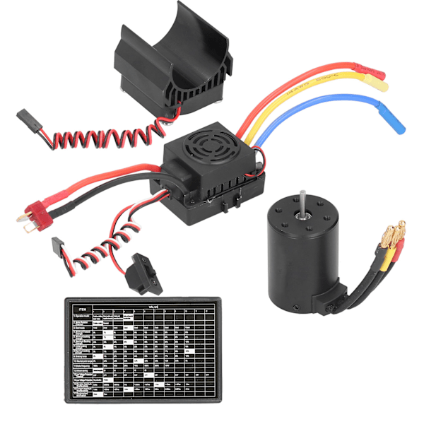 3650 4300KV Børsteløs Motor 60A ESC Programmeringskort Motor Varmesink Sett for 1/10 RC Bil