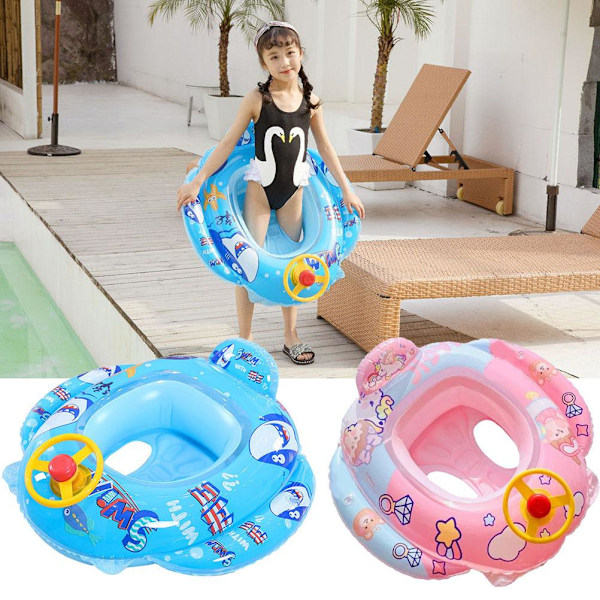 Baby Pool Float med säkerhetssäte ratt tecknad uppblåsbar simring pool simträning hjälpmedel för 1-6 år gamla barn