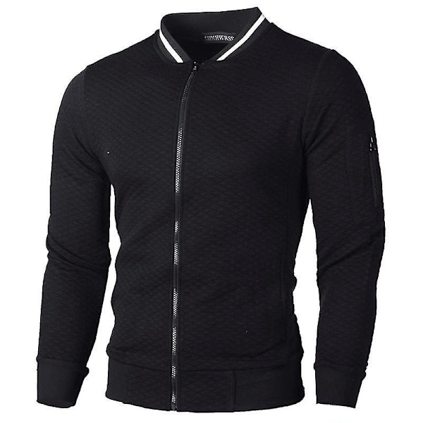 Grid Lynlås Cardigan Jakke til Mænd Vinter Casual Bomberjakke 3XL Sort