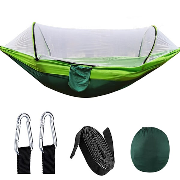 Campinghängmatta med nät 210T Nylon Taffeta Automatisk Snabböppning Hängmattatält för Utomhus 260x140cm/102x55in Fruktgrön