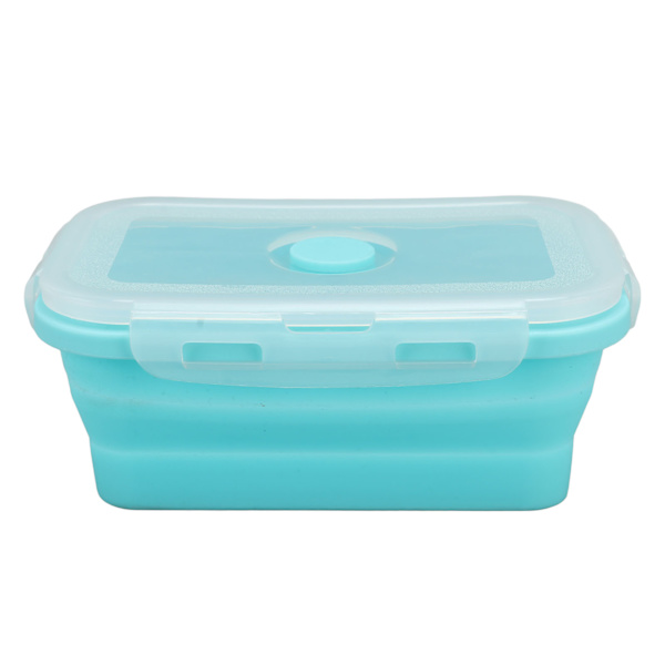 Hopfällbar silikonmatbehållare, temperaturbeständig, mikrovågsugnssäker lunchlåda, miljövänlig Bento-låda, 1200 ml, blå
