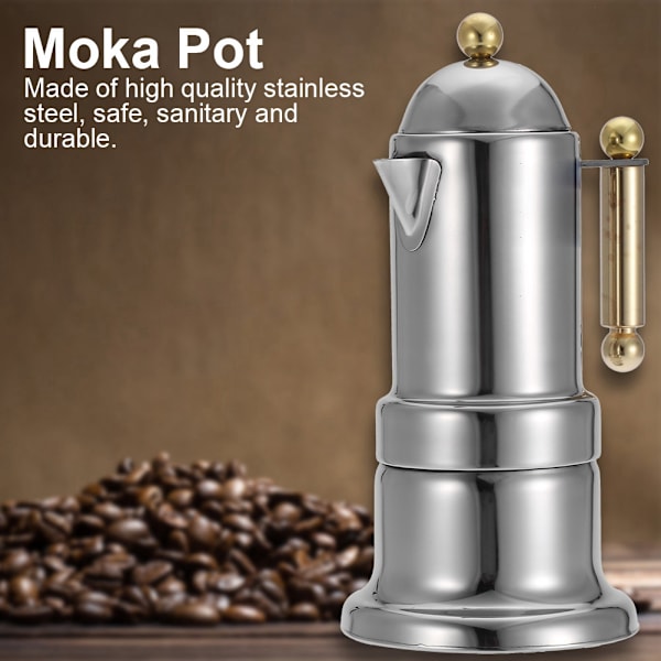 Rustfrit stål Moka Pot komfur Espressobrygger med sikkerhedsventil 200 ml