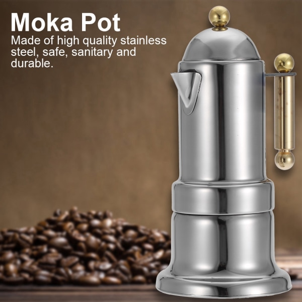 Rustfritt stål Moka Pot komfyrtopp Espresso kaffetrakter med sikkerhetsventil 200 ml
