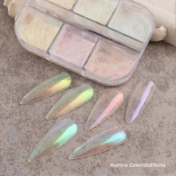 Holografiskt Iridescent Nagellackspuder med Aurora-pärlor för Manikyr Reflekterande Nagelglitterdekorationer 1909-12