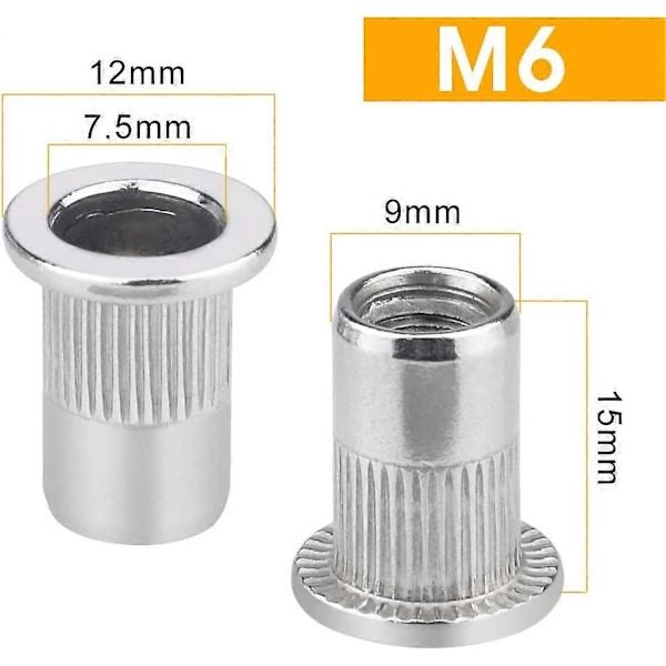 50 STK M6 Rustfrit Stål Rivmøtrik Fladt Hoved Gevindindsats Nutsert Skrue Riflet Stålhoved Nutserts Flange Blind Rivmøtrik Fastgørelse Rivmøtrik Asso