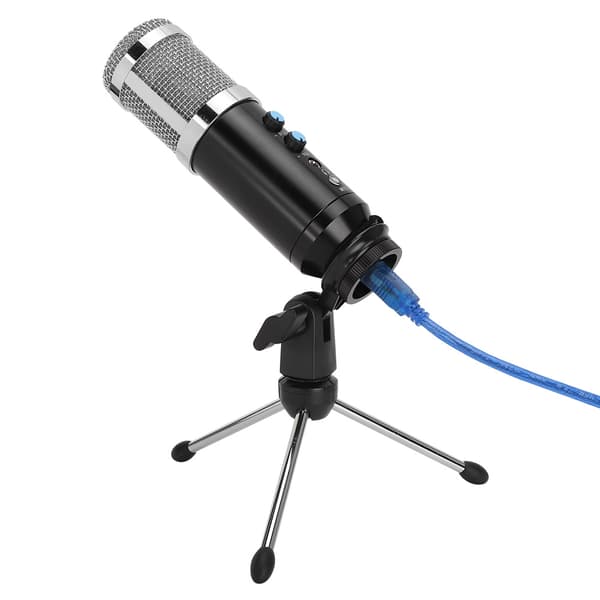 Kondensatormikrofon Stabil USB Desktop Stativ MIC Høj Følsomhed Justerbar Vinkel til PC Sølv
