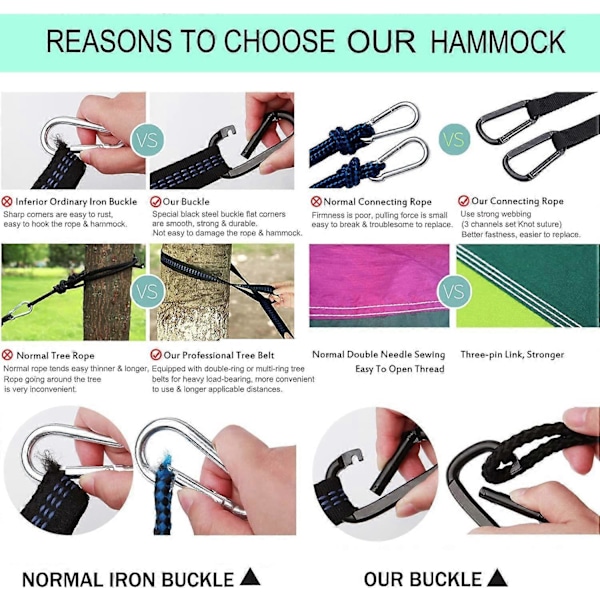 Udendørs Camping Hængekøje - Ultralet, Letvægts Bærbar Nylon Åndbar Holdbar Hængekøje med Træstropper til Indendørs Altan, Udendørs Camping, Hiki