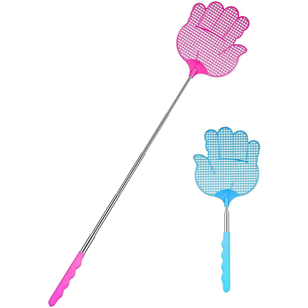 Durable Telescopic Fly Swatter, Manual Pest Control, 2-Piece Set, Pink + Blue