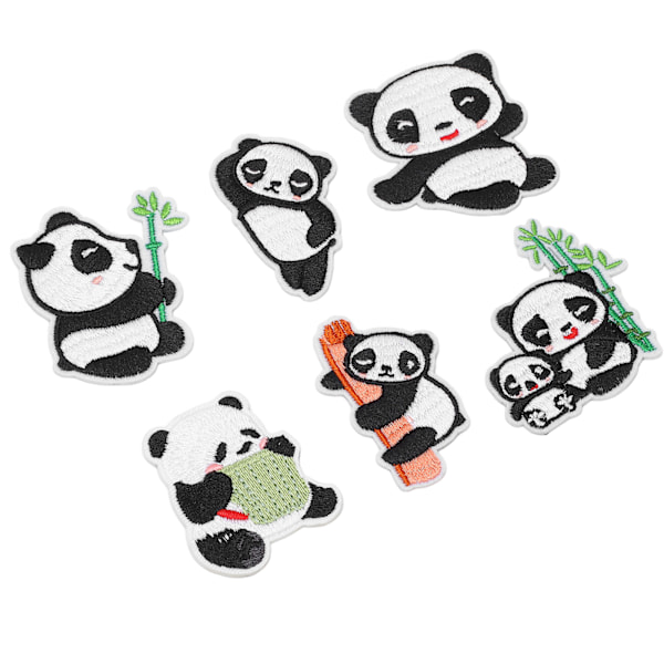 6 stk Panda broderilapp med skyggelegging for å skjule flekker og skader i ulike stiler Panda strykemerker for DIY-håndverk, veske og sko
