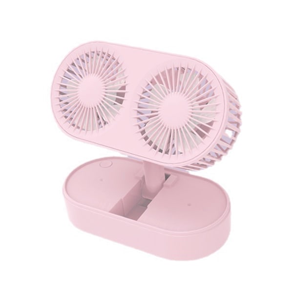 Desktop Double Blade Small Fan USB Mini Folding Desktop 2 Head Fan for Student Office Folding Dual Motor Pink