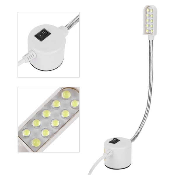 LED-ompelukonevalo, jossa 10 kpl siruja, varsi sorvin työlamppu EU-pistoke 110-250 V
