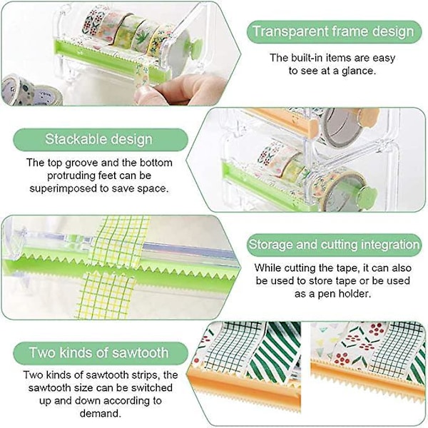1 st Transparent Tejpdispenser Självhäftande Pappersdispenser 10,3 * 9,1 * 7,1 cm Tejpklippare Förvaring för Kontor Hem Skola, Grön