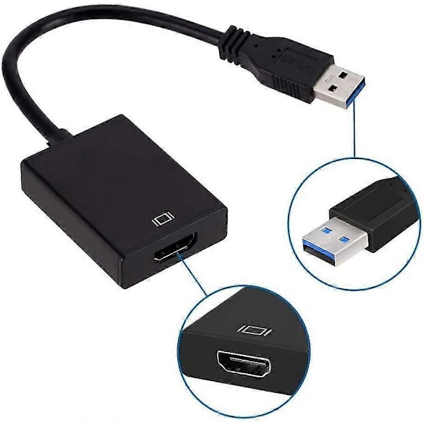 USB til HDMI Adapter, 1080p Video Grafik Kabel Konverter med Lyd til PC Laptop Projektor HDTV - Kompatibel med Windows XP 7/8/8 - USB 3.0/2.0