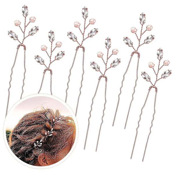 Perle Krystall Brudesløyfe Pins - Sett med 6 - Elegante Rhinestone Blomster Hårtilbehør for Bryllup, Fester og Spesielle Anledninger