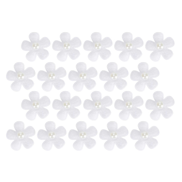 200 st handgjorda blommor vita femkronblad pärla strass DIY konstgjorda hårtillbehör