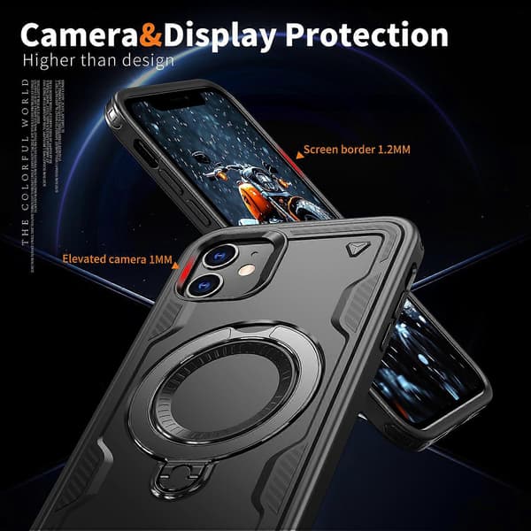 Deksler til iPhone 11/ XR Kompatibel med MagSafe Militær Beskyttelse PC+TPU Stativ Telefondeksel Black