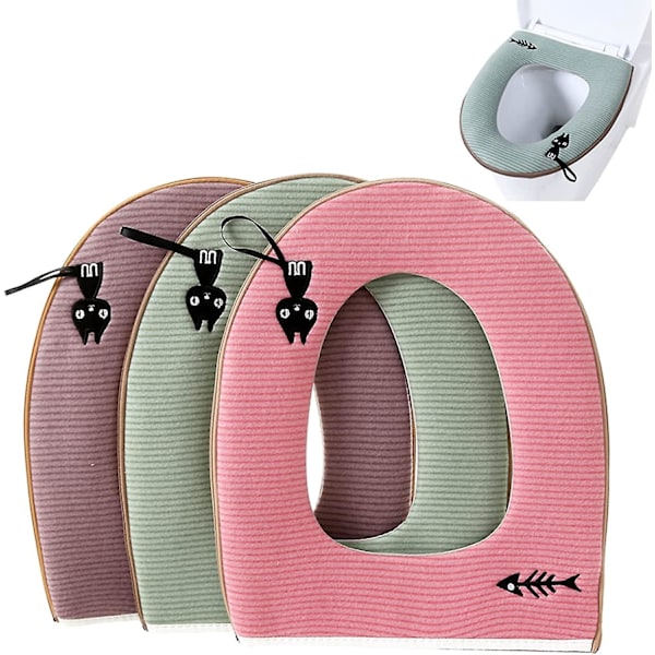 Tvåtbart toalettlockset - Rosa, Grön, Grå (3 stycken)