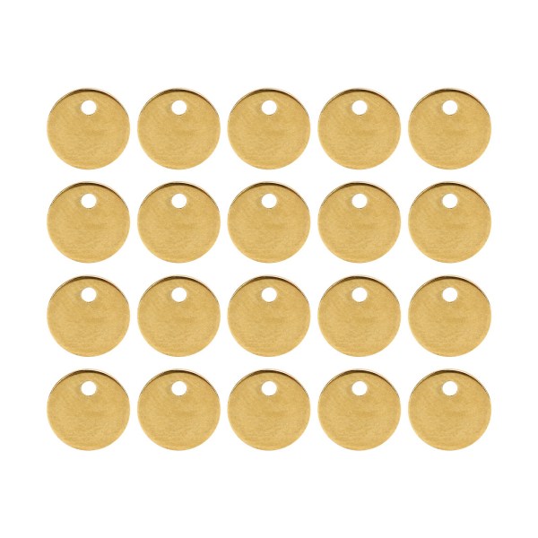 20 stk DIY Rund Pendel Rustfrit Stål Hundemærke med Hul Smykkefremstilling Tilbehør Guld 8 mm