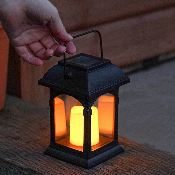 Matt Svarta Dekorativa Solarlampor för Utomhusbruk med LED-Ljus, Flammande Effekt, Vattentät (15 cm hög)