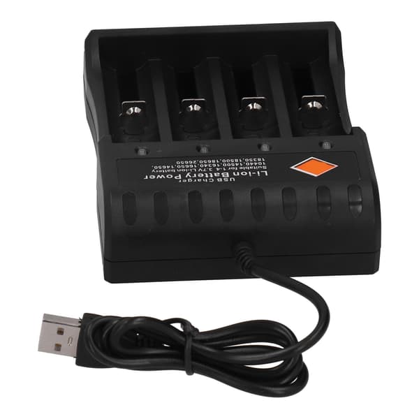 Batterioplader DC4.2V med 4 genopladelige pladser og USB-kabel, passer til 3.7V Li-ion