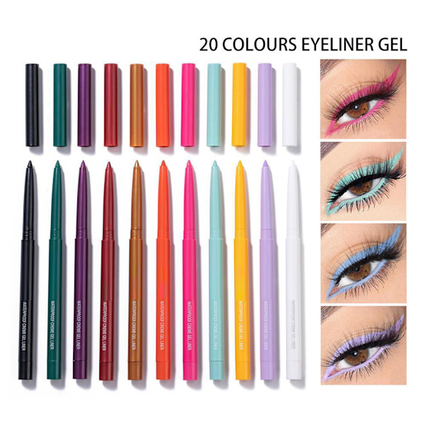 20 stk. Farverig Gel Eyeliner Blyant Sæt Farvede Eyeliner Langtidsholdbare Vandtætte Smudge proof Eyes Makeup Eyeliner til kvinder