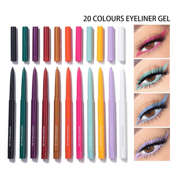 20st Färgglada Gel Eyeliner Penns Set Färgade Eyeliner Långvariga Vattentäta fläcksäkra ögonmakeup Eyeliner för kvinnor
