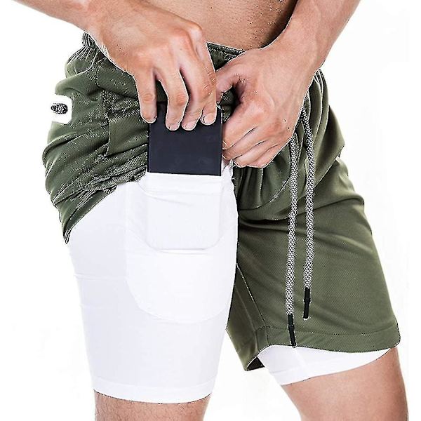 Hurtig tørkende lette herre 2-i-1 løpeshorts, treningsstudio - Grønn - Størrelse 3XL
