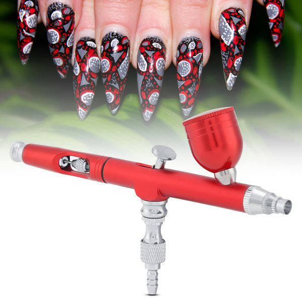 Dual Action Gravity Feed Airbrush Gun 0,3 mm Spray Art Paint Tattoo Nail Tool Kit (rød)