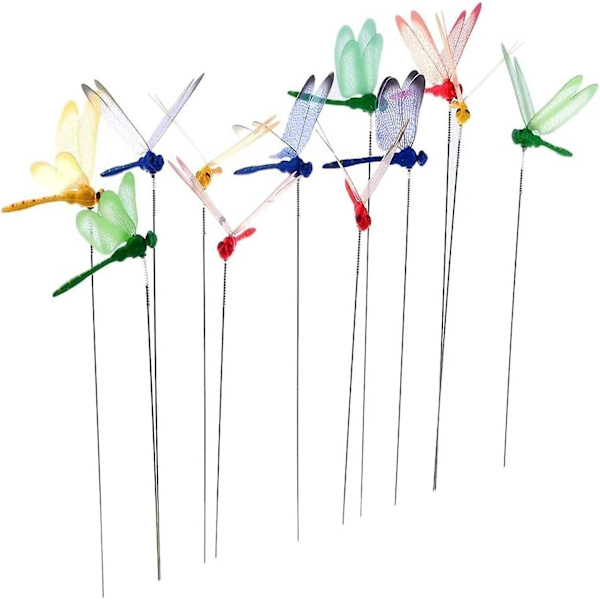 Dragonfly Trädgårdsdekorationspålar - Set om 24, 3D Sländor i 4 Färger för Patio Dekorationer