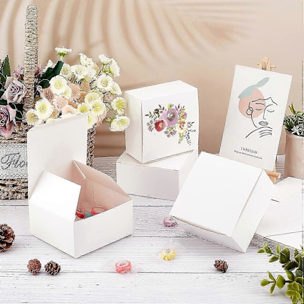 15 st 4x4x2\" Vikbar Papperslåda Vit Kraftpapper Presentförpackning Tärnförfrågningslåda